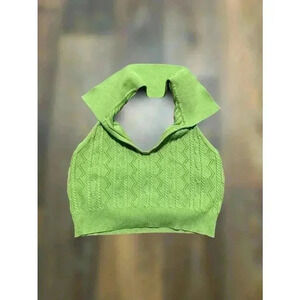 Cider Green Sweater Halter Crop Top,‎ Size Small
